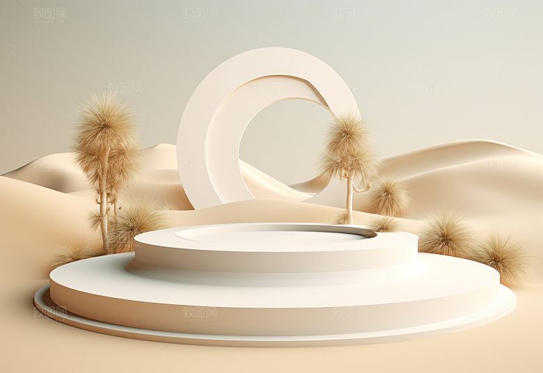 沙漠风3D立体电商产品展台背景