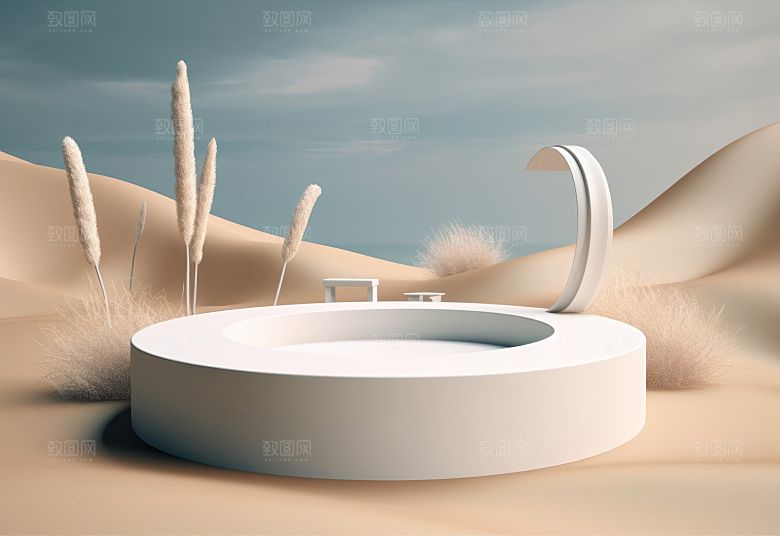 沙漠风3D立体电商产品展台背景