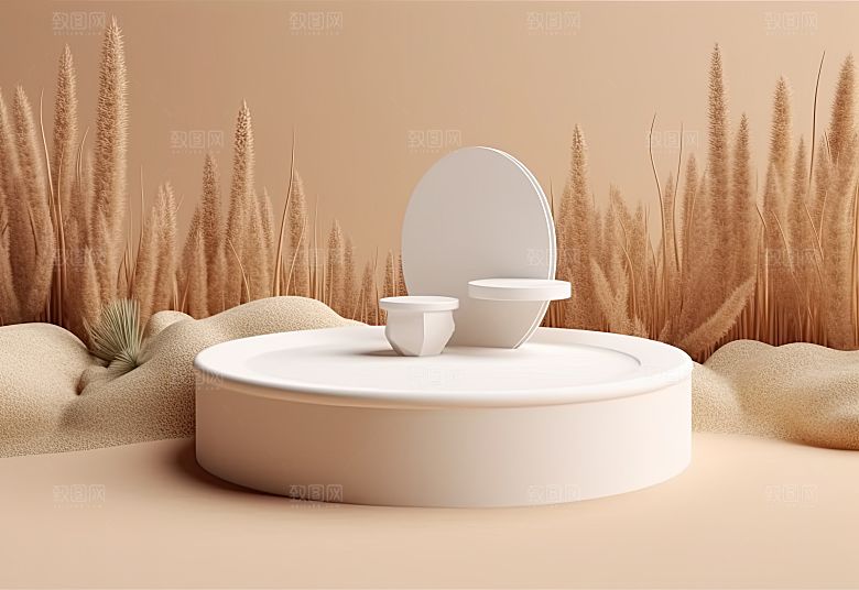 沙漠风3D立体电商产品展台背景