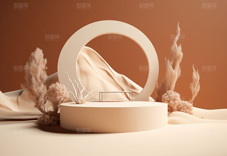 沙漠风3D立体电商产品展台背景