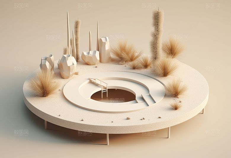 沙漠风3D立体电商产品展台背景