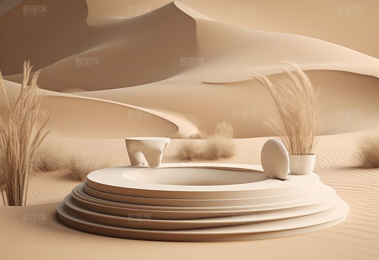 沙漠风3D立体电商产品展台背景