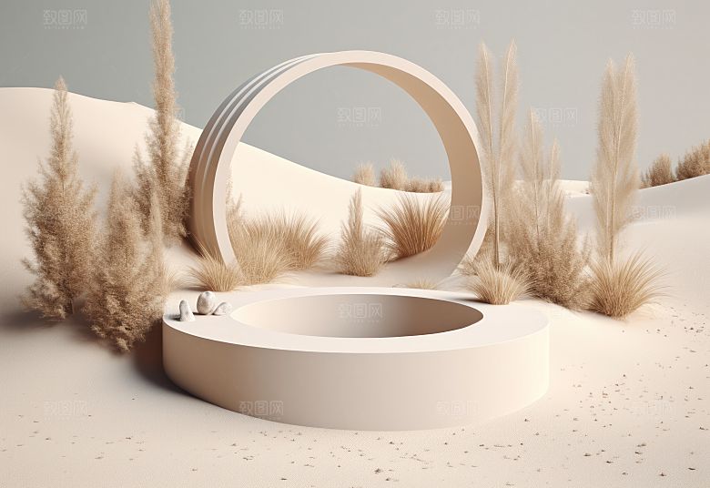 沙漠风3D立体电商产品展台背景