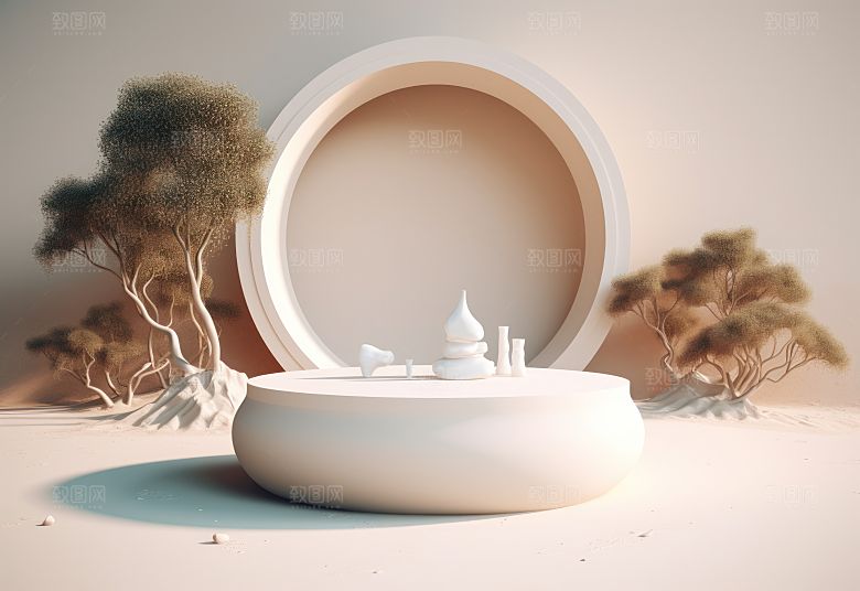 沙漠风3D立体电商产品展台背景