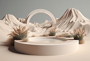 沙漠风3D立体电商产品展台背景