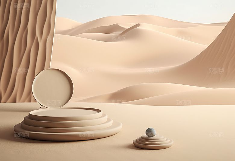 沙漠风3D立体电商产品展台背景