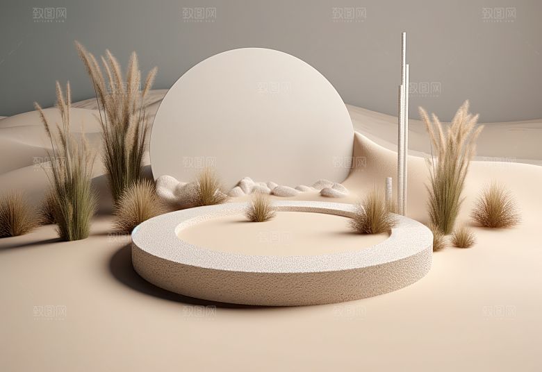 沙漠风3D立体电商产品展台背景