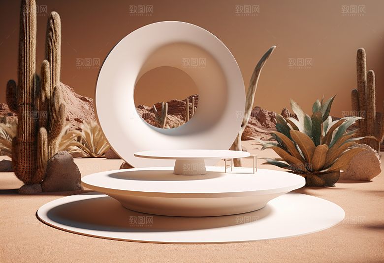 沙漠风3D立体电商产品展台背景