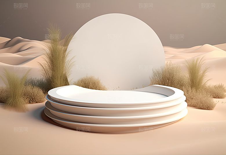 沙漠风3D立体电商产品展台背景