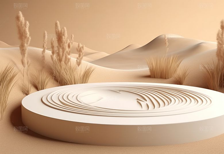 沙漠风3D立体电商产品展台背景