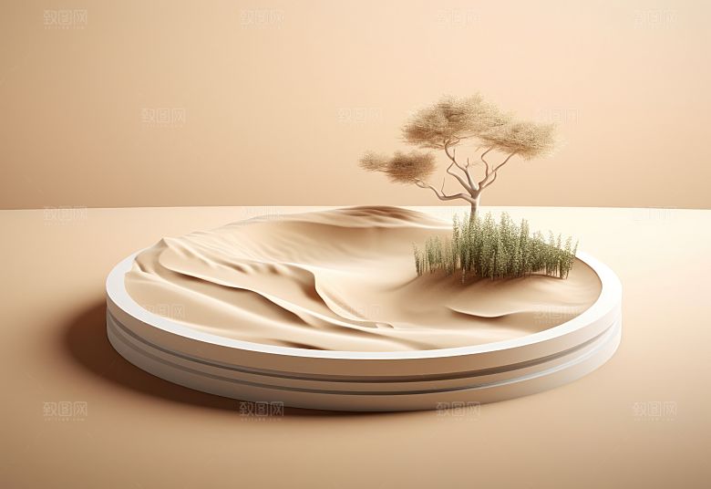 沙漠风3D立体电商产品展台背景