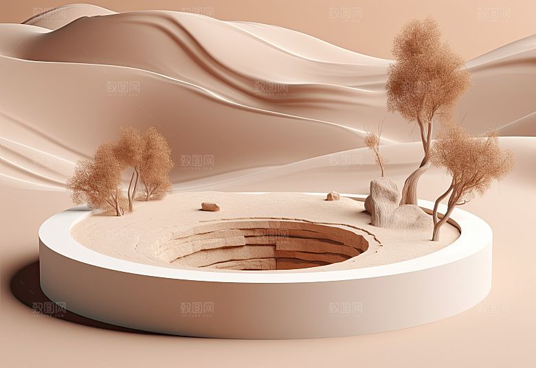 沙漠风3D立体电商产品展台背景