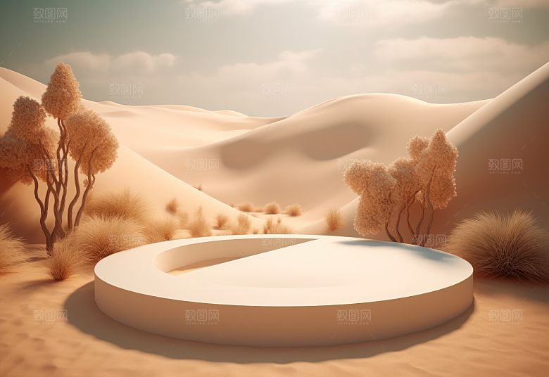 沙漠风3D立体电商产品展台背景