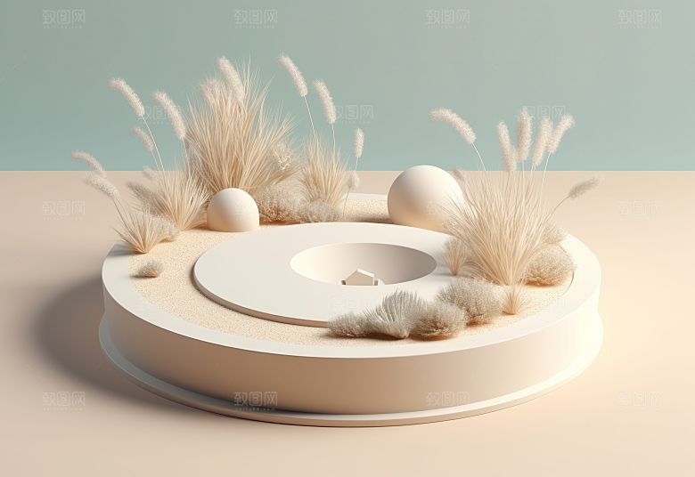 沙漠风3D立体电商产品展台背景