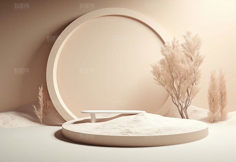 沙漠风3D立体电商产品展台背景