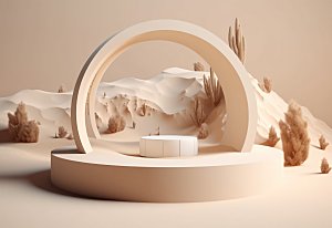 沙漠风3D立体电商产品展台背景