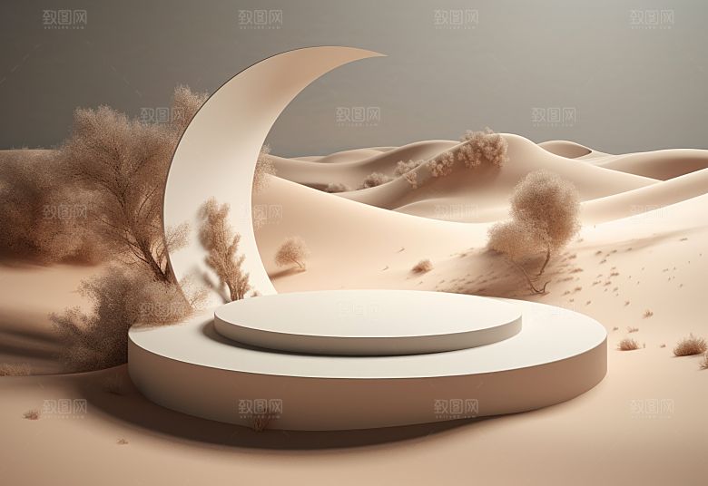 沙漠风3D立体电商产品展台背景