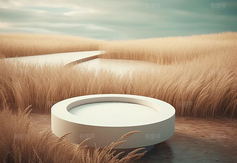 沙漠风3D立体电商产品展台背景