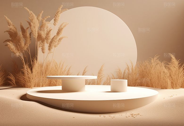 沙漠风3D立体电商产品展台背景