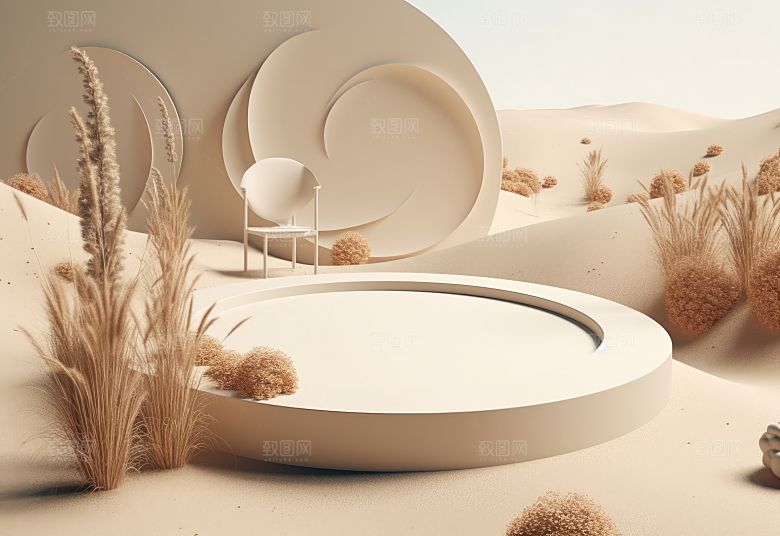 沙漠风3D立体电商产品展台背景