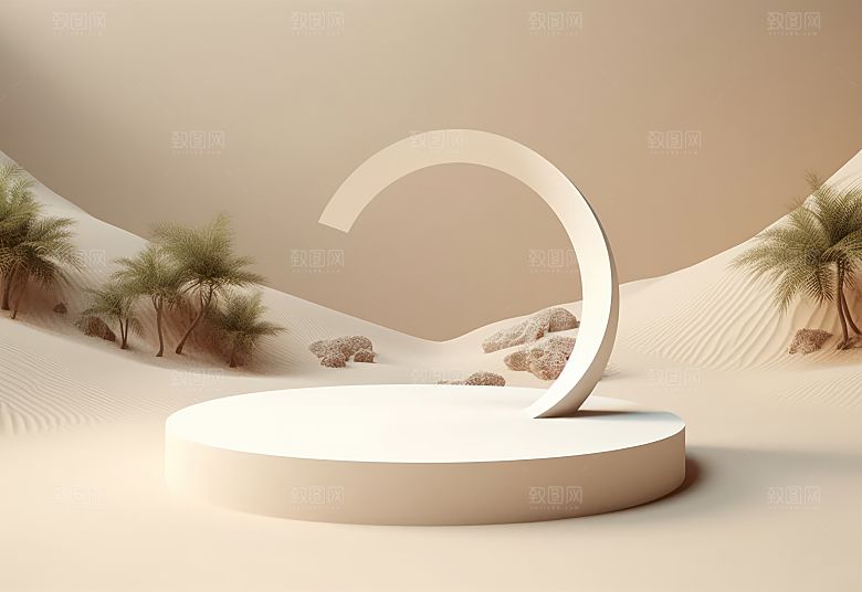 沙漠风3D立体电商产品展台背景