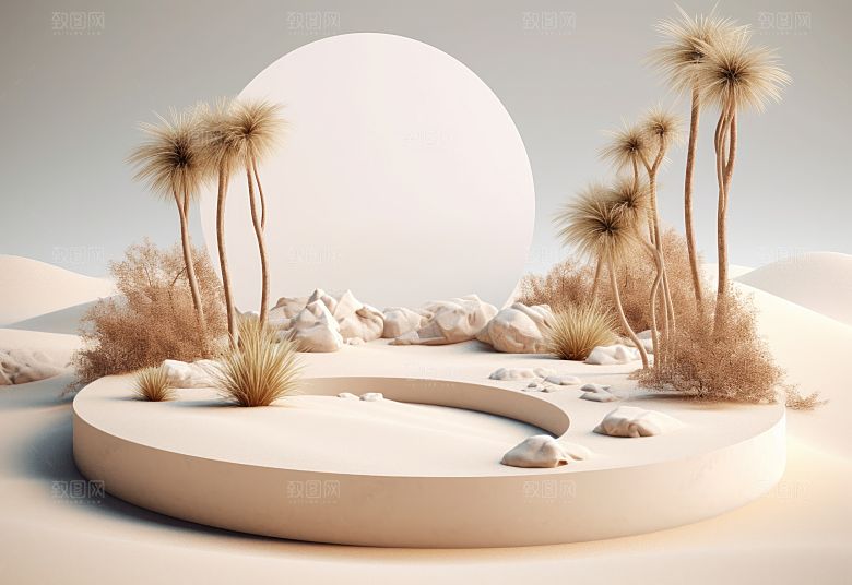 沙漠风3D立体电商产品展台背景