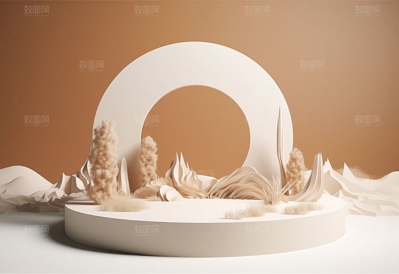 沙漠风3D立体电商产品展台背景