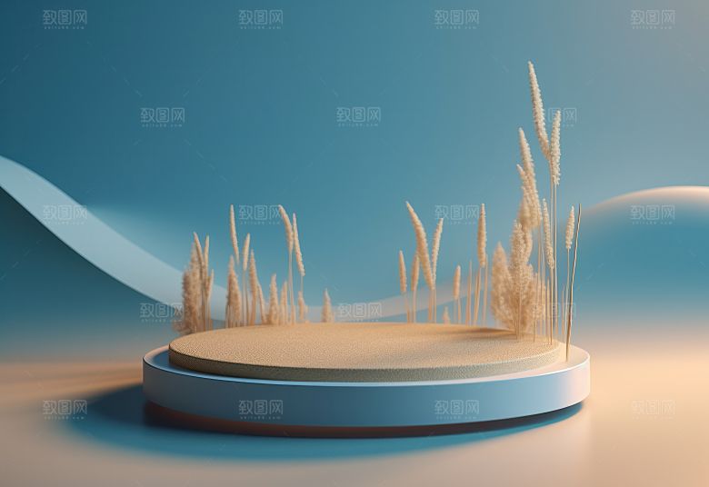 沙漠风3D立体电商产品展台背景
