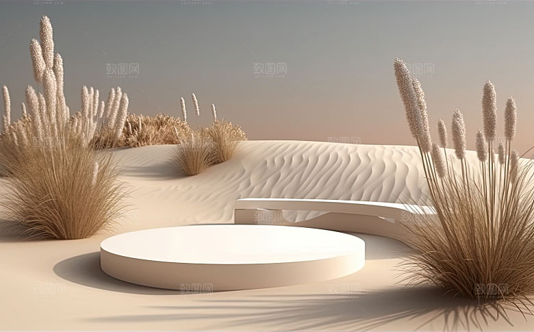 沙漠风3D立体电商产品展台背景