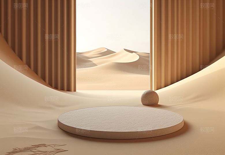 沙漠风3D立体电商产品展台背景