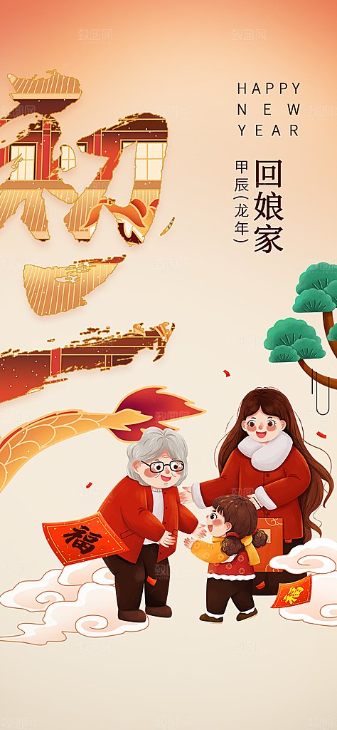 地产春节初一至初五系列海报