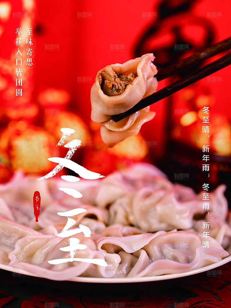 中国传统文化节日冬至饺子汤圆团圆海报