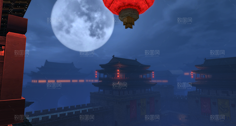 中国风国潮中式古风场景华灯繁华夜市背景