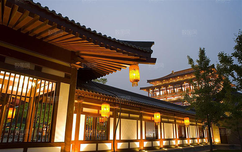 中国风国潮中式古风场景华灯繁华夜市背景