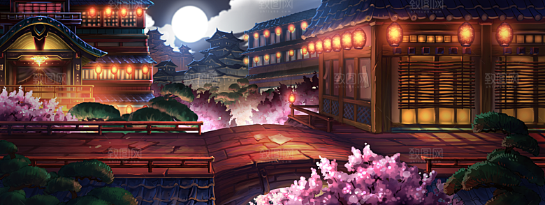 中国风国潮中式古风场景华灯繁华夜市背景
