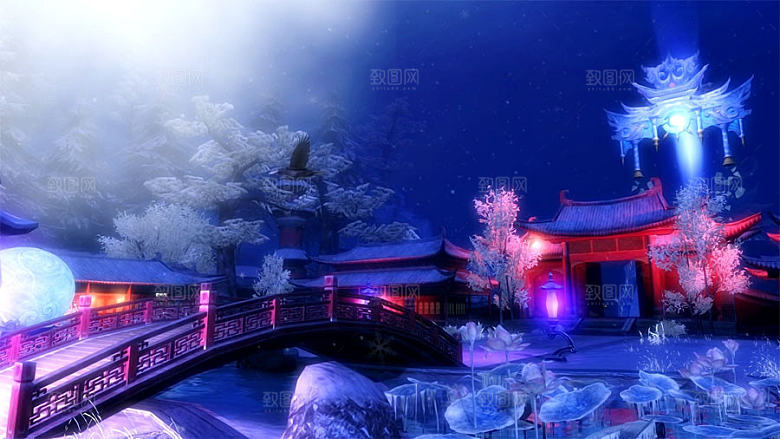 中国风国潮中式古风场景华灯繁华夜市背景