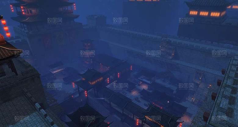 中国风国潮中式古风场景华灯繁华夜市背景