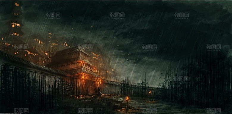中国风国潮中式古风场景华灯繁华夜市背景