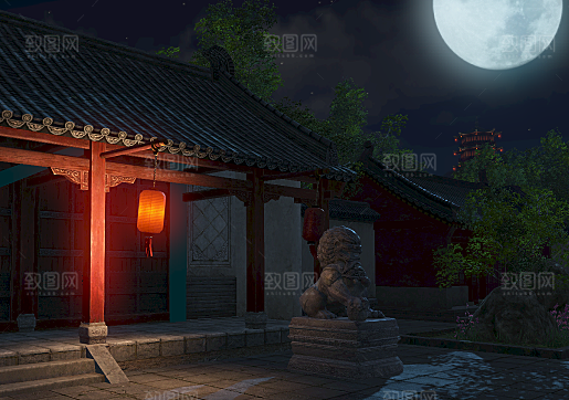 中国风国潮中式古风场景华灯繁华夜市背景
