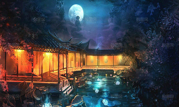 中国风国潮中式古风场景华灯繁华夜市背景