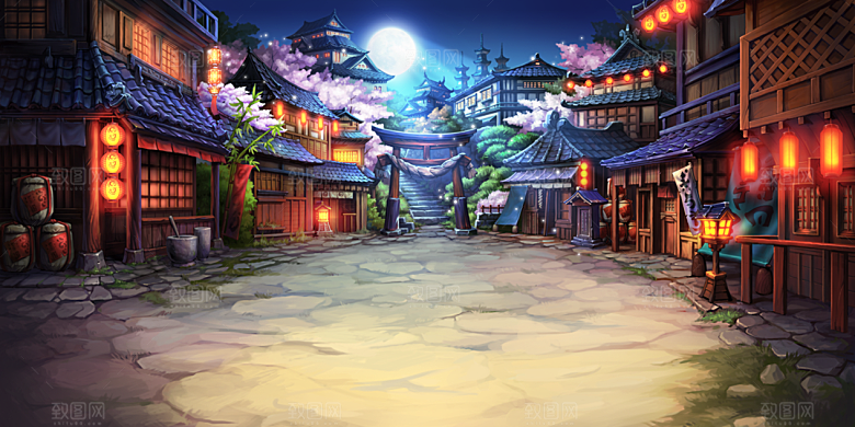 中国风国潮中式古风场景华灯繁华夜市背景