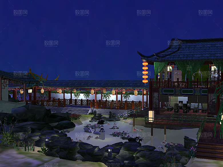 中国风国潮中式古风场景华灯繁华夜市背景