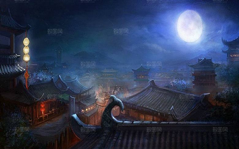 中国风国潮中式古风场景华灯繁华夜市背景