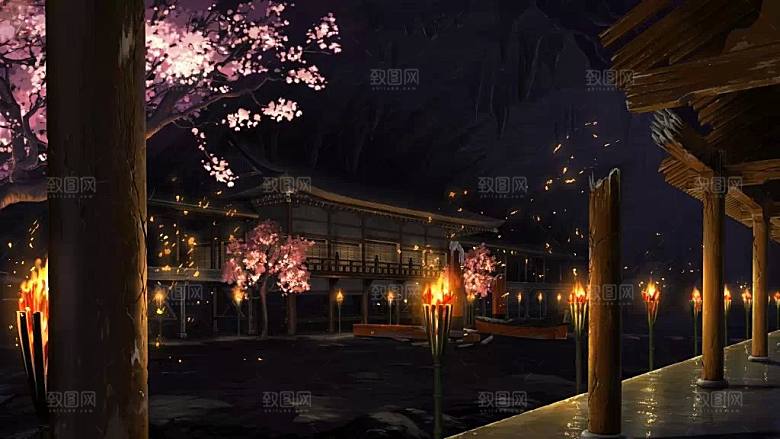 中国风国潮中式古风场景华灯繁华夜市背景