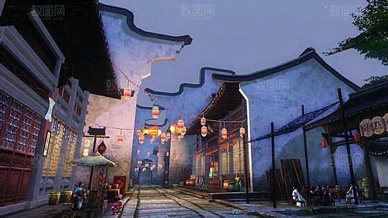 中国风国潮中式古风场景华灯繁华夜市背景