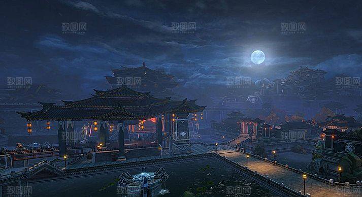 中国风国潮中式古风场景华灯繁华夜市背景