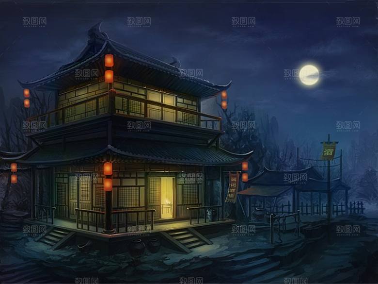 中国风国潮中式古风场景华灯繁华夜市背景