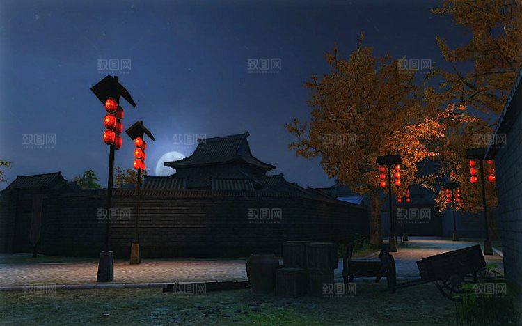 中国风国潮中式古风场景华灯繁华夜市背景