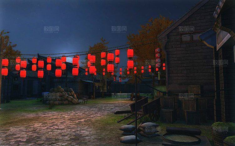 中国风国潮中式古风场景华灯繁华夜市背景