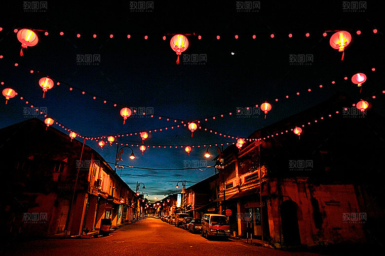 中国风国潮中式古风场景华灯繁华夜市背景